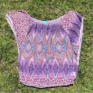 HIP Happening in the Present Boho Aztec Batwing Dolman Purple Paisley Blouse M
